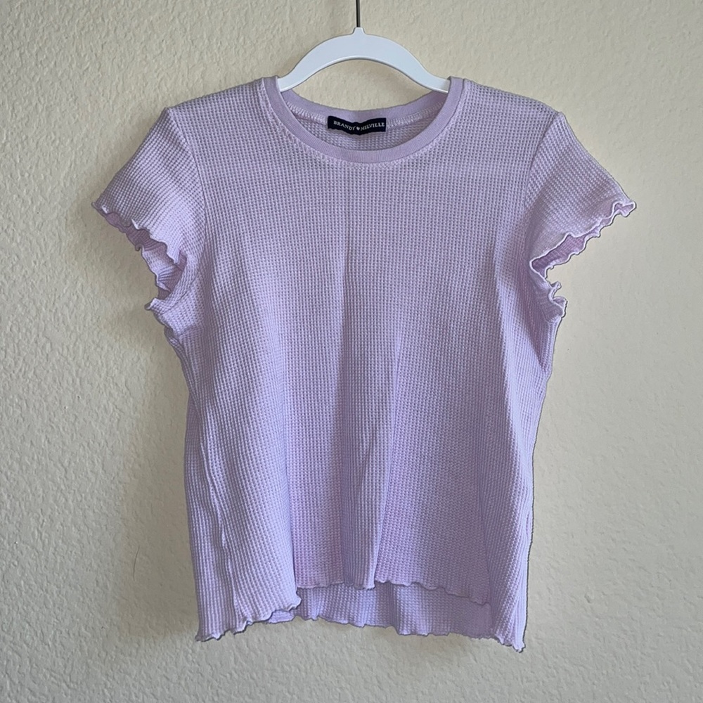 Brandy Melville lavender waffle knit short sleeve crop top